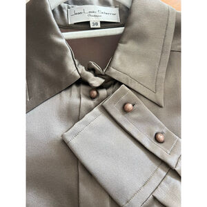 Women's Jean-Louis Scherrer Taupe Silk Blouse Size 6